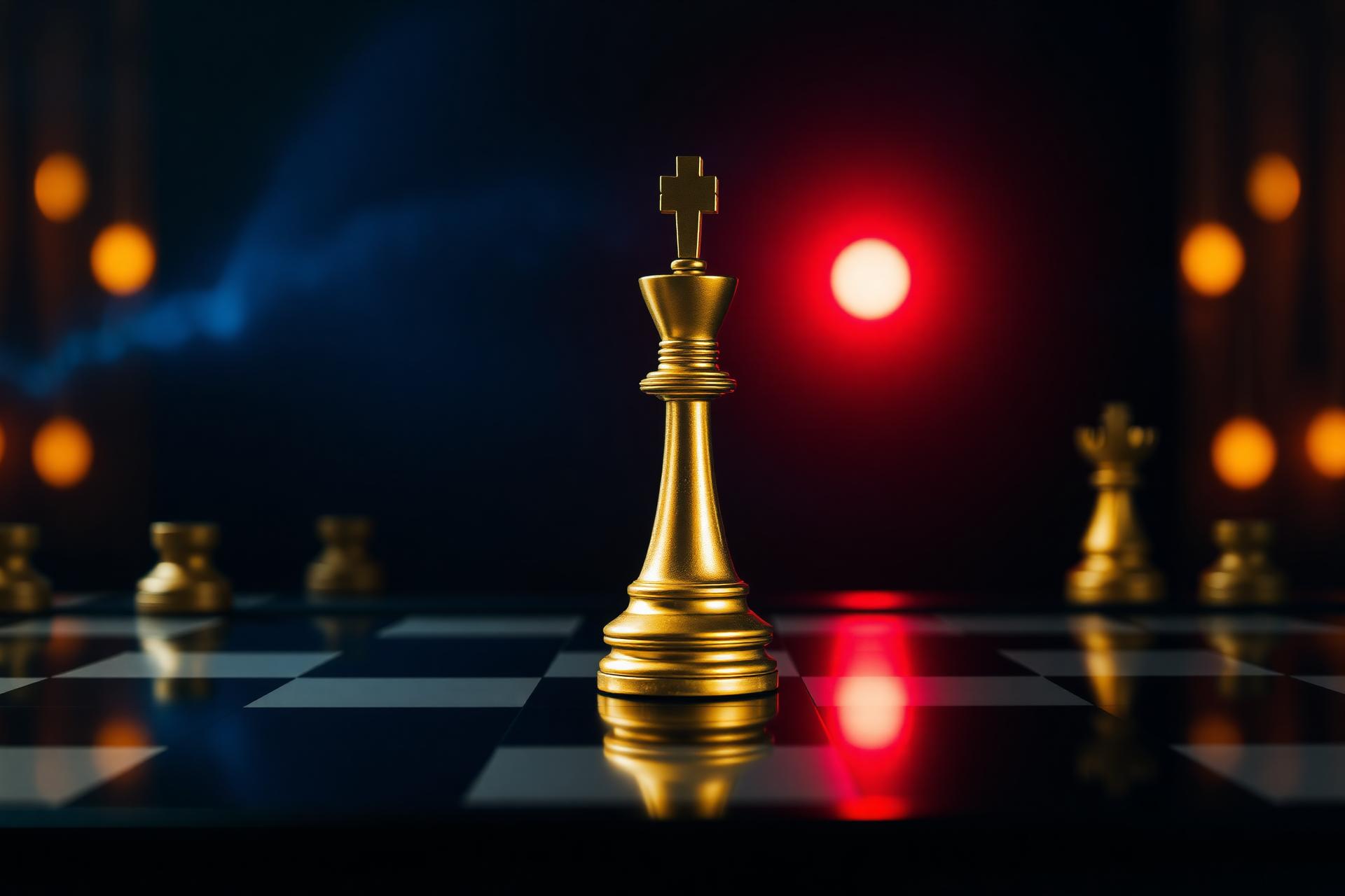 Golden queen on chessboard